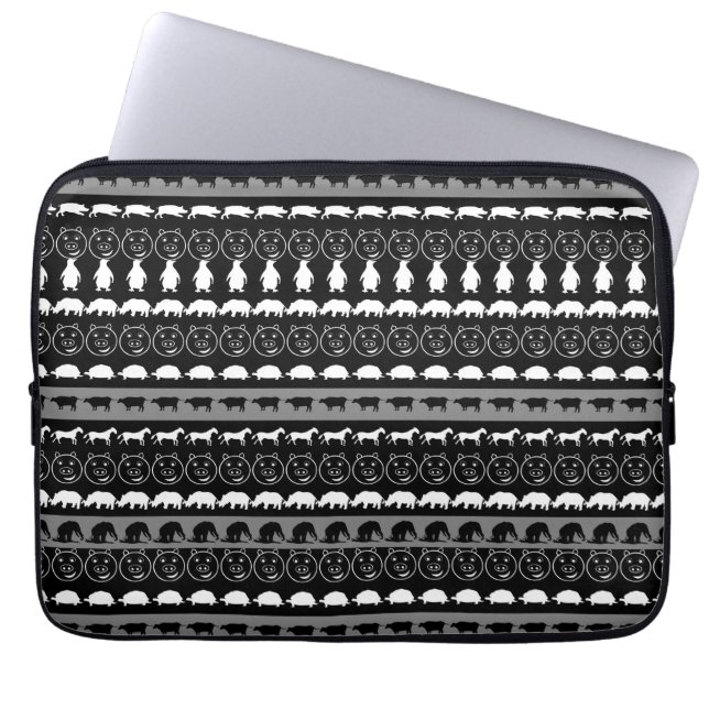 Svart Vitt Sött Djurmönster #2 Laptop Sleeve (Framsidan)