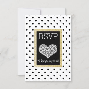 Svart Vitt SPOT Guld Hjärtan RSVP enkelt elegant OSA Kort