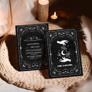 Svart Vitt Tarot Bröllopet Älskarna Inbjudningar