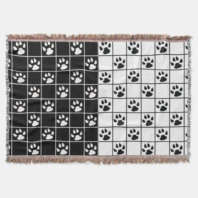 Svart Vitt Tassar Klor Plaid Design  Filt (Framsidan)