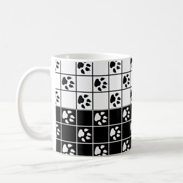Svart Vitt Tassar Klor Plaid Design  Kaffemugg (Vänster)