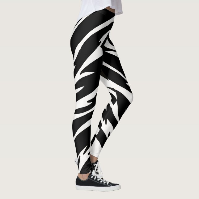 Svart Vitt Tiger Leggings - Djurtryck Yoga (Höger)