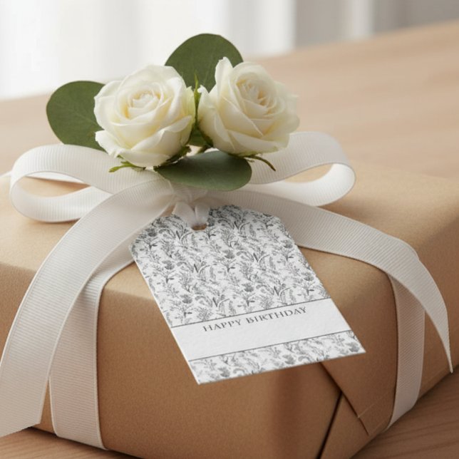 Svart Vitt Toalett Blommig Gåva Presentetikett (elegant black and white toile floral personalized custom gift tags)