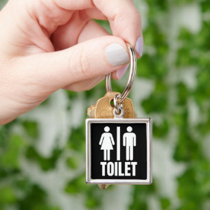 Svart Vitt Toalett Restroom Badrum Man Kvinna Fyrkantig Silverfärgad Nyckelring
