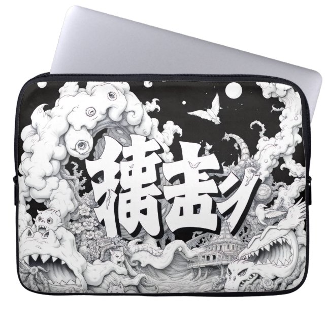 Svart & Vitt Tokyo Laptop Fodral (Framsidan)