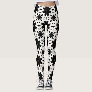 Svart Vitt Tribal Geometriskt Stjärnexplosionsmöns Leggings