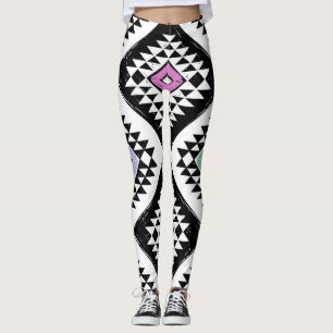 Svart Vitt Tribal Navajo Mönster Leggings