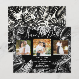 Svart Vitt Tropiska Blad Bröllop Save the Date