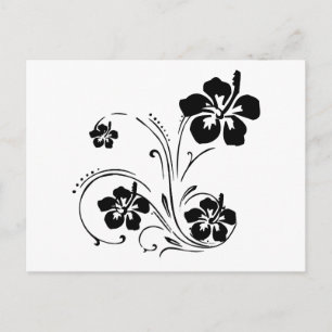 SVART VITT, TROPISKT FLOWER GRAFIC VECTOR POSTCAR VYKORT