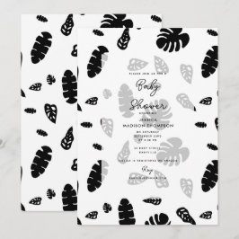 Svart & Vitt Tropiskt Sommarlöv Baby Shower Inbjudningar