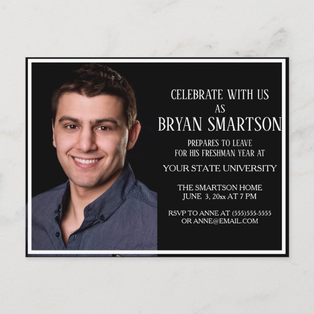 Svart Vitt Universitet Bagagefest Foto Inbjudan Vykort (Framsida)