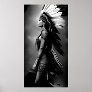 Svart Vitt Vacker Indisk kvinna Monokrom 3 Poster