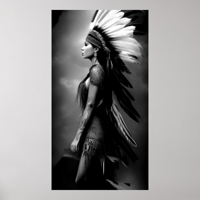 Svart Vitt Vacker Indisk kvinna Monokrom 3 Poster (Framsidan)