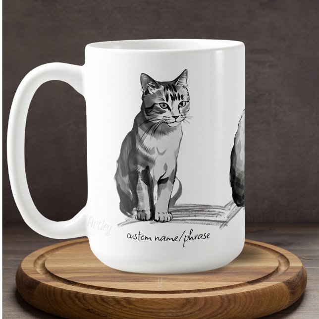 Svart vitt, vackert japanskt kattnamn kaffemugg (Skapare uppladdad)