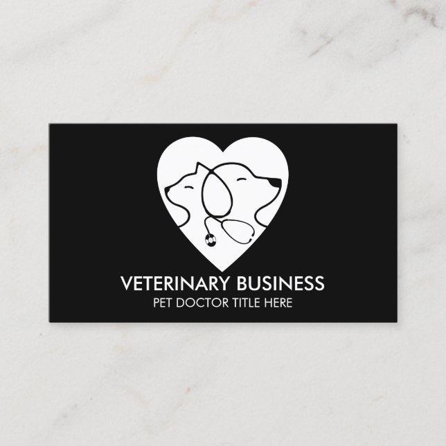 Svart Vitt Veterinär Klo Husdjur Doktor Djur Visitkort (Framsida)