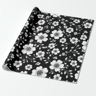 Svart Vitt Vintage Blommigt Sömlöst Mönster (1) Presentpapper