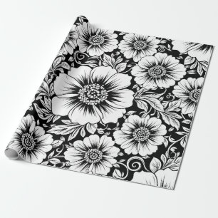 Svart Vitt Vintage Blommigt Sömlöst Mönster (2) Presentpapper