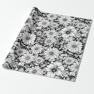 Svart Vitt Vintage Blommigt Sömlöst Mönster (7) Presentpapper