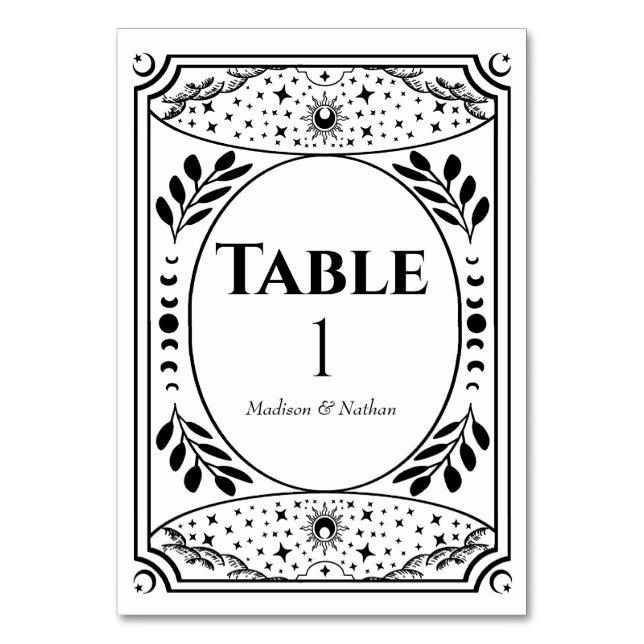Svart & Vitt Vintage Tarot Gotiskt Bröllop Bordsnummer (Framsidan)