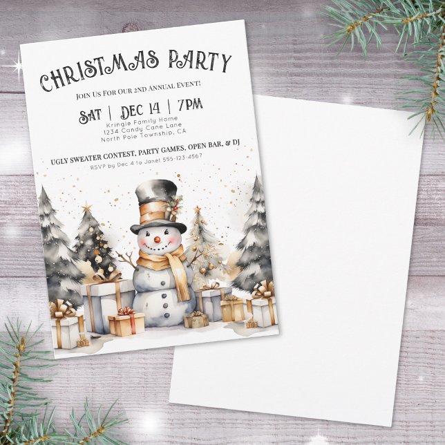 Svart Vitt Vinter Julfest Inbjudningar (Black White Winter Christmas Party Invitation)