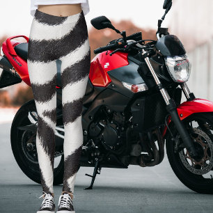 Svart Vitt Zebra Randigt Mönster Vilda Djur Leggings