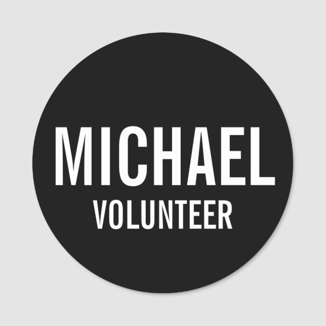 Svart volontärmärke med eget namn namnbricka (Framsida)