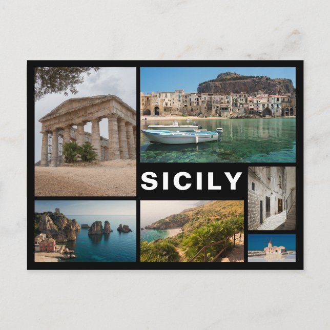 Svart vykort för bild på Sicilien många (Framsida)