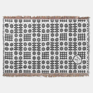 Svart walesisk Tapestry för vitFaux med monograme Mysfilt
