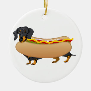 Svart Weiner hund med alla Fixins Julgransprydnad Keramik