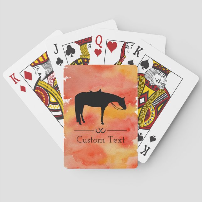 Svart western hästSilhouette på vattenfärg Spel Kort (Baksidan)