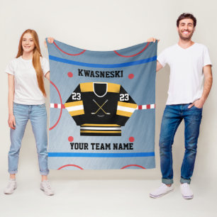Svart Wh Guld Ice Hockey Rink Spelare Jersey Fleecefilt