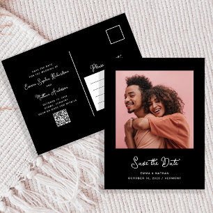 Svart Whimsical Foto QR-kod Spara Datumet Meddelande Vykort
