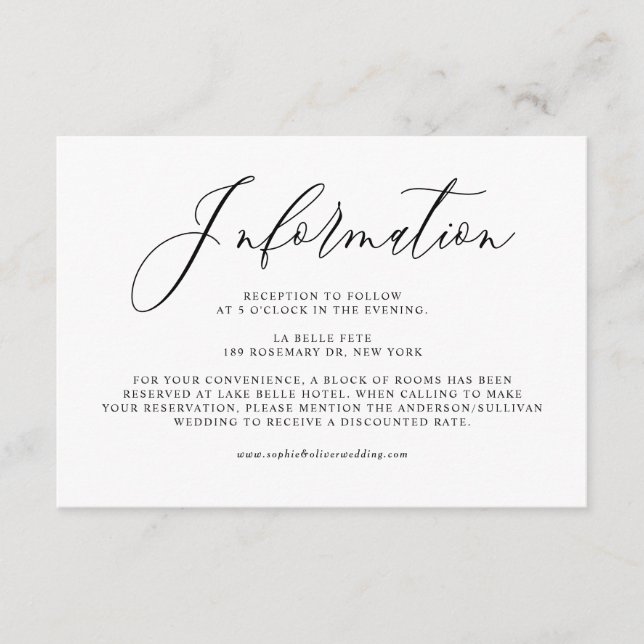 Svart Whimsical Kalligrafi Bröllopsdetaljer Tilläggskort (Framsida)