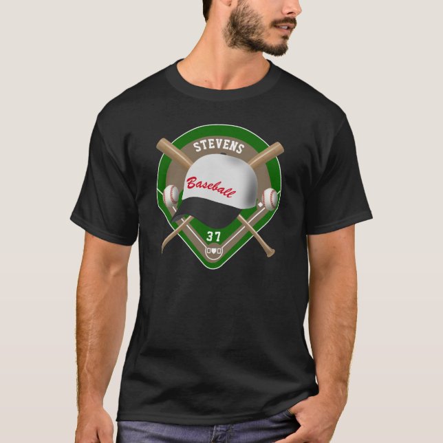 Svart| White Baseball Diamond Player Namn Number Tee (Framsida)