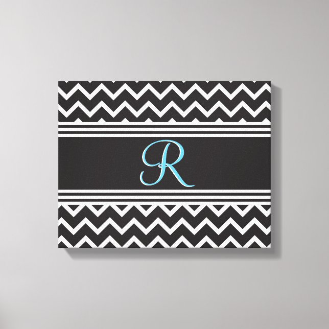 Svart | White Chevron Gothic Zigzag Monogram Canvastryck (Framsida)