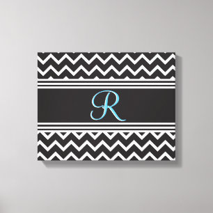 Svart White Chevron Gothic Zigzag Monogram Canvastryck