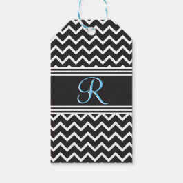Svart | White Chevron Gothic Zigzag Monogram Presentetikett