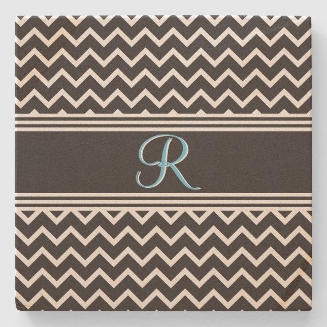 Svart | White Chevron Gothic Zigzag Monogram Stenunderlägg (Framsidan)