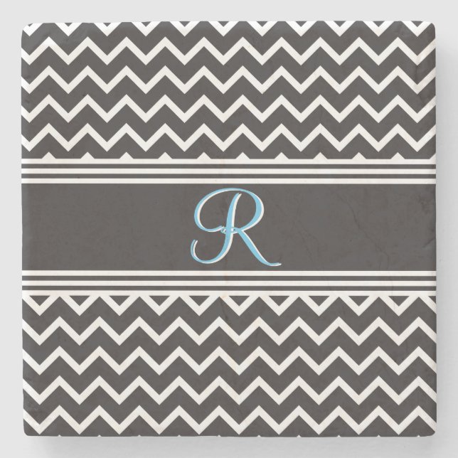 Svart | White Chevron Gothic Zigzag Monogram Stenunderlägg (Framsidan)