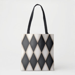 Svart. & White Diamond Check Harlequin Mönster Tygkasse