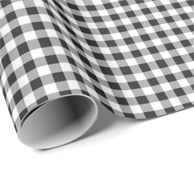 Svart | White Gingham Wrapping Papper Presentpapper (Rullad Hörn)