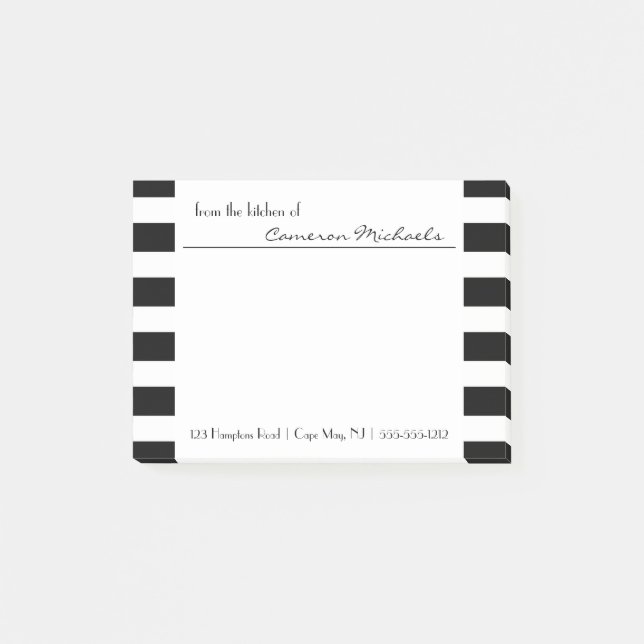 Svart | White Rand Mönster Monogram Post-it Block (Framsida)