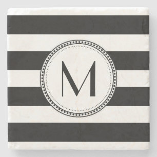 Svart   White Rand Mönster Monogram Underlägg Sten