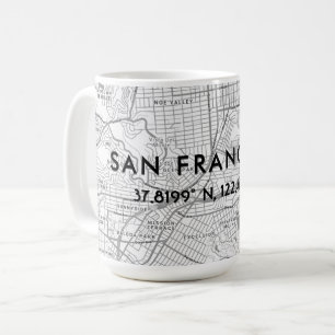 Svart & White San Francisco Karta Anpassningsbar C Kaffemugg