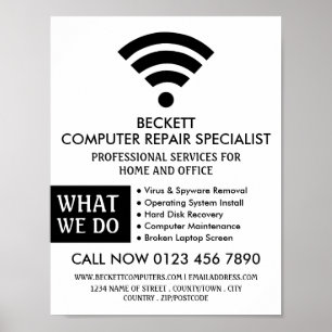 Svart Wi-Fi-Logotyp, Computer Repair Specialist Poster