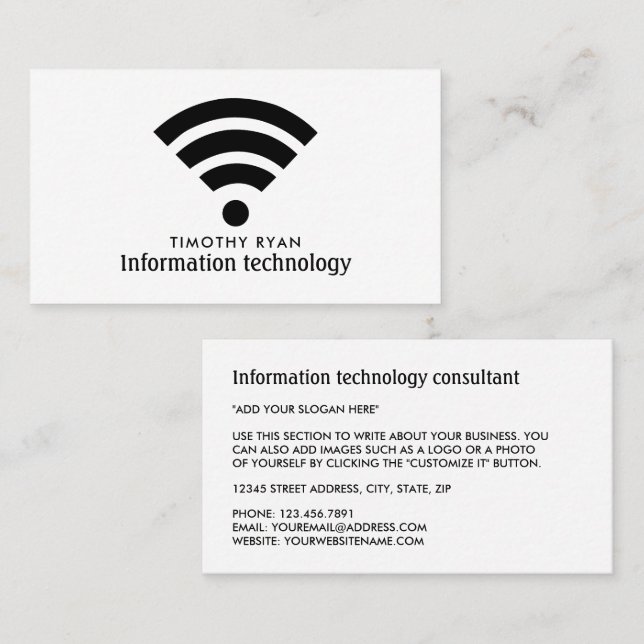Svart Wi-Fi-Logotyp, informationsteknik, dator Visitkort (Fram/baksida)
