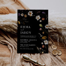 Svart Wildblomma Boho bröllopsinbjudan
