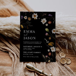 Svart Wildblomma Boho bröllopsinbjudan Inbjudningar