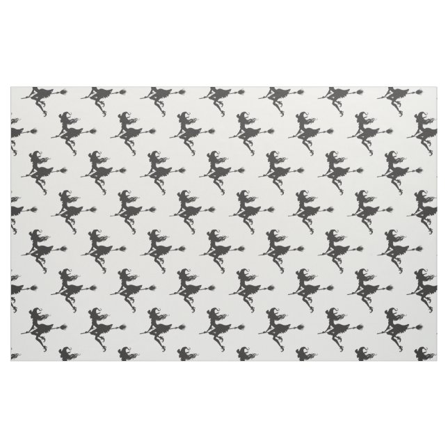 Svart Witch Riding Broom Halloween Thunder_Cove Tyg (Fat Quarter)