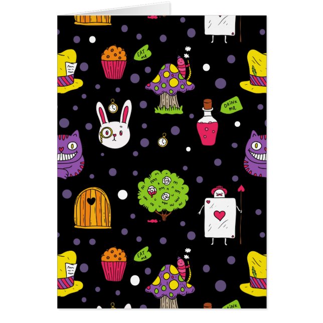 svart Wonderland Hälsningskort (Framsidan)